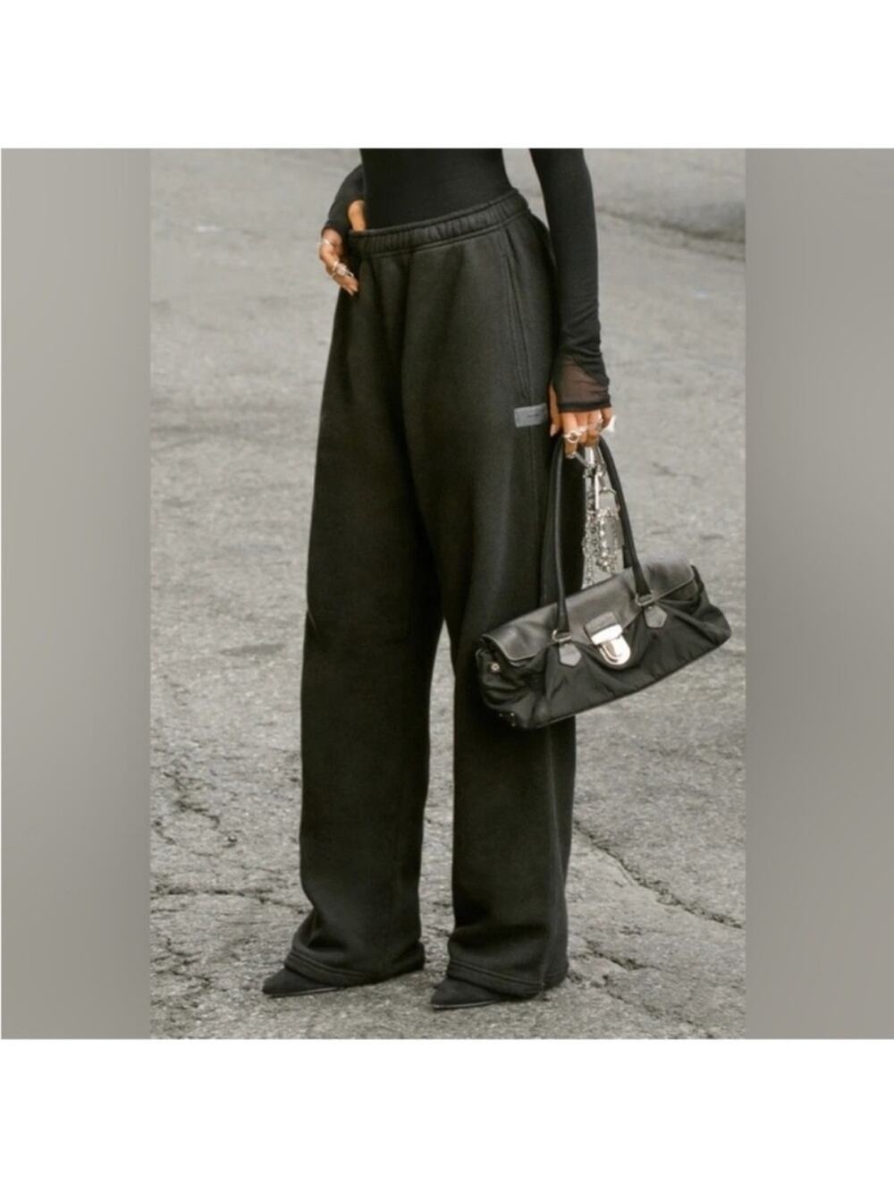 Joah Brown Oversized Straight Leg Jogger Black French Terry M/L